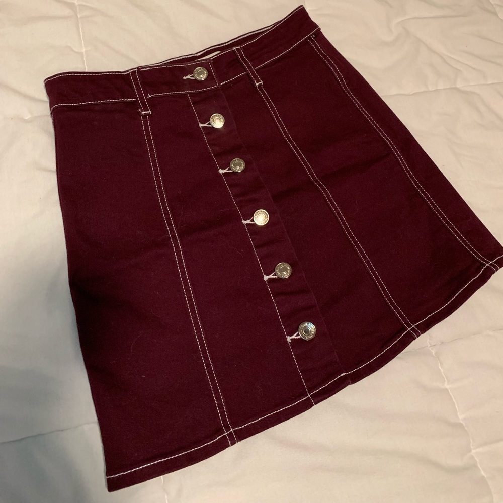 Wine colored, button down skirt